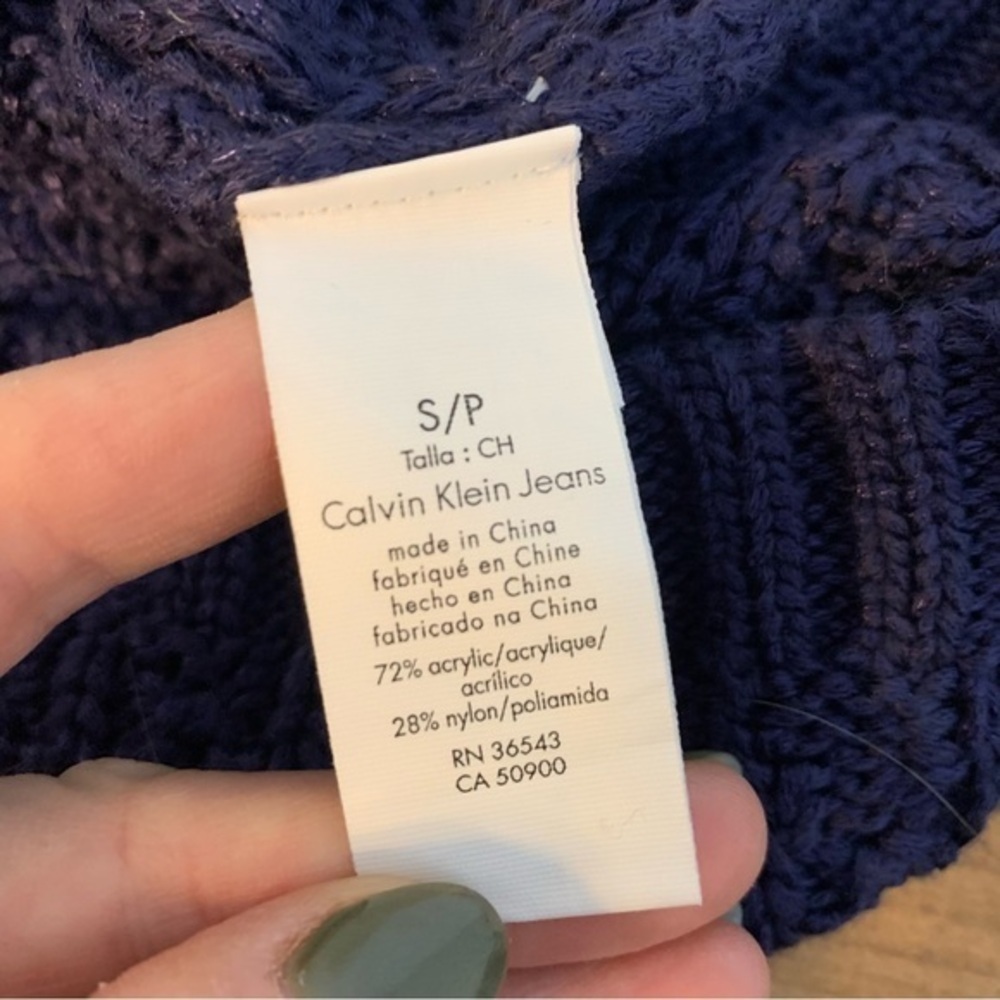 Calvin Klein Jeans Bluish Purple Knit Pullover Sweater Crewneck Loose Knit Small - Picture 7 of 10